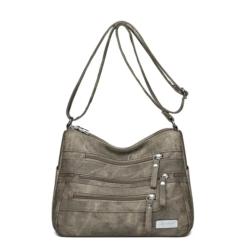 Retro Green Shoulder Bag for Women with 5 Pockets