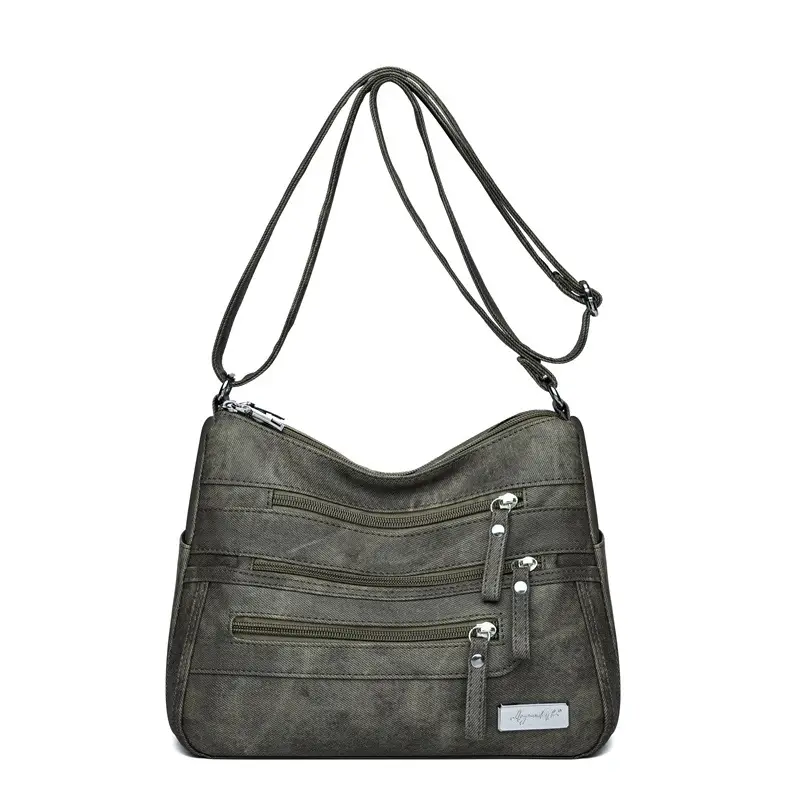 Retro Green Shoulder Bag for Women with 5 Pockets