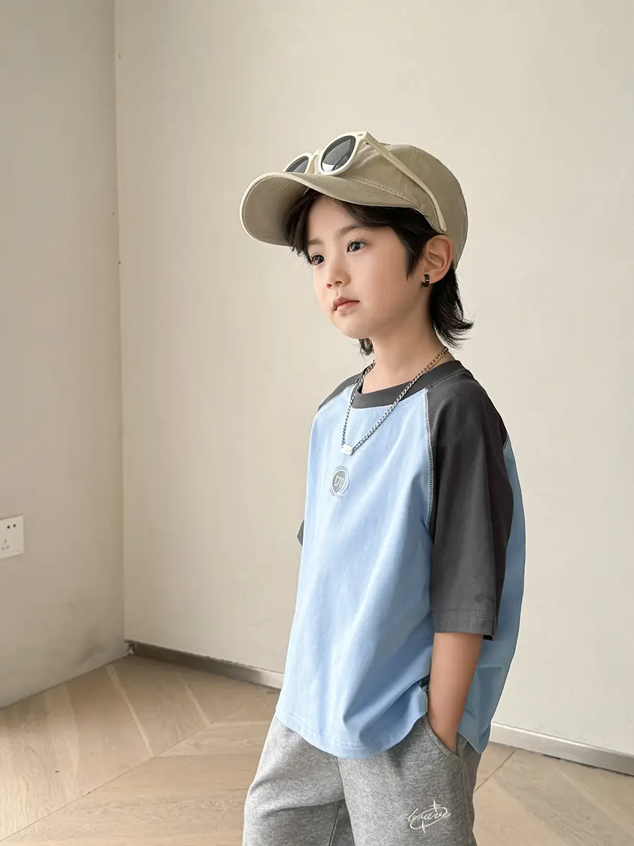 Boys Pure Cotton Raglan Sleeve T-Shirt White Yellow Korean Style - Image 5