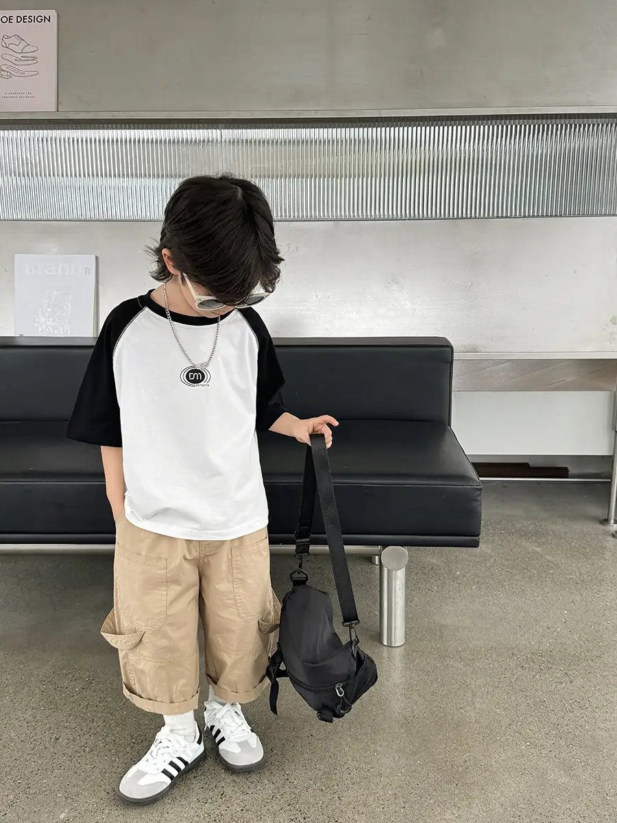 Boys Pure Cotton Raglan Sleeve T-Shirt White Yellow Korean Style - Image 8