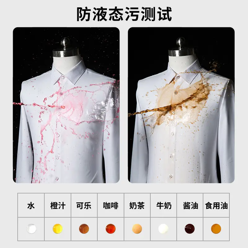 Three-Proof Grey Solid Color Men's Long Sleeve Shirt - Image 41