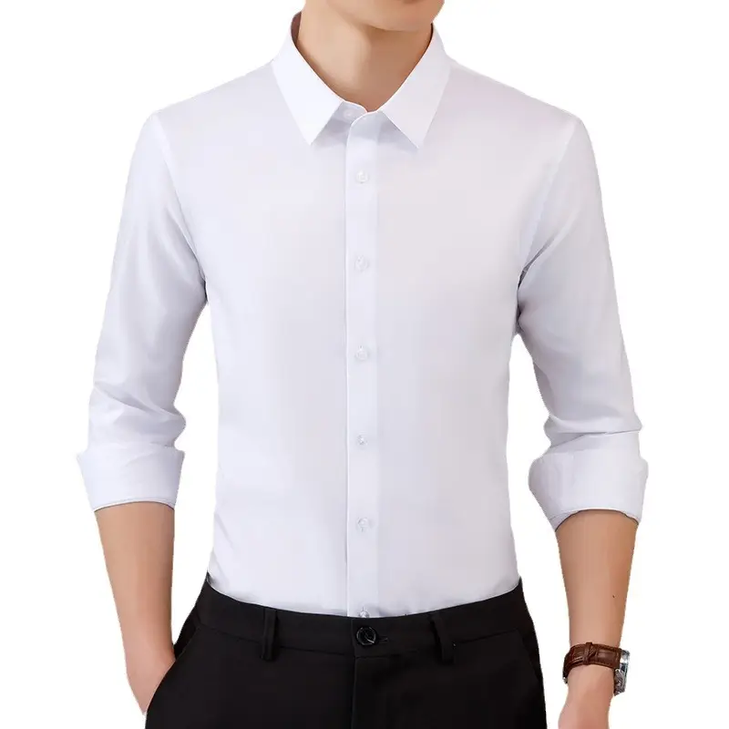 Three-Proof Grey Solid Color Men's Long Sleeve Shirt - Image 44