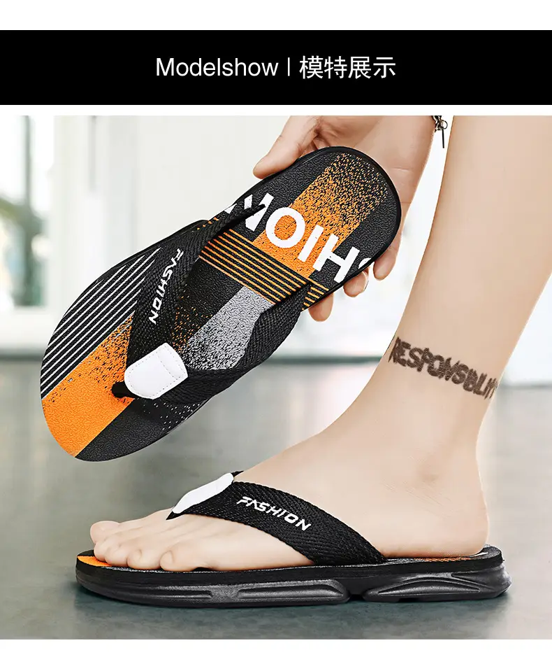 Men's New Arrival Black Orange Slip-On Sandals Vietnam — feature 7