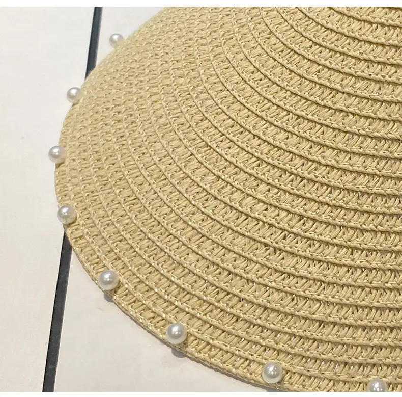 Women Straw Pearl Sunshade Hat with Hair Band — feature 7