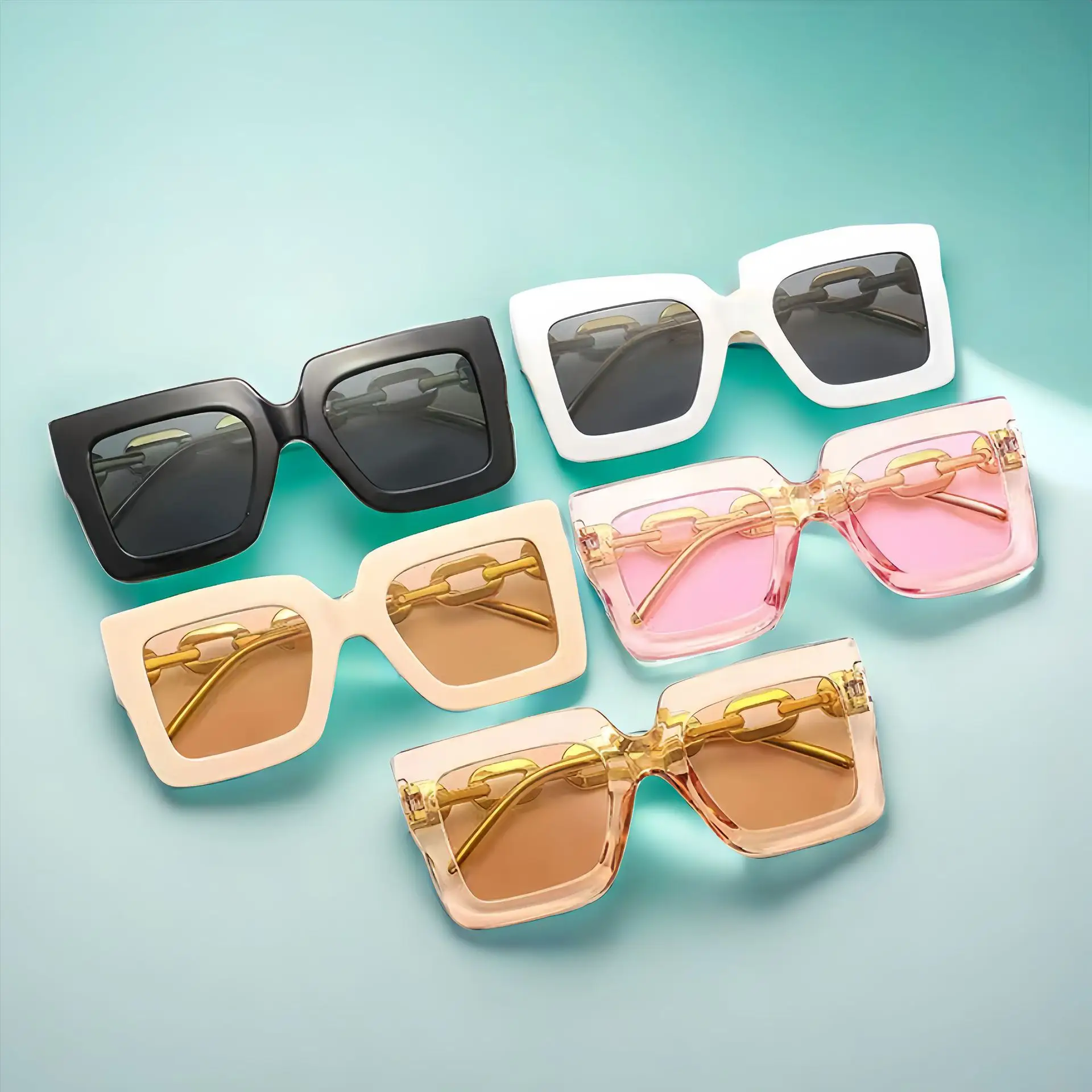 Women Light Pink UV Protection Sunglasses with Chain Design - Image 8