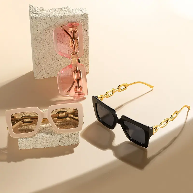 Women Light Pink UV Protection Sunglasses with Chain Design - Image 9