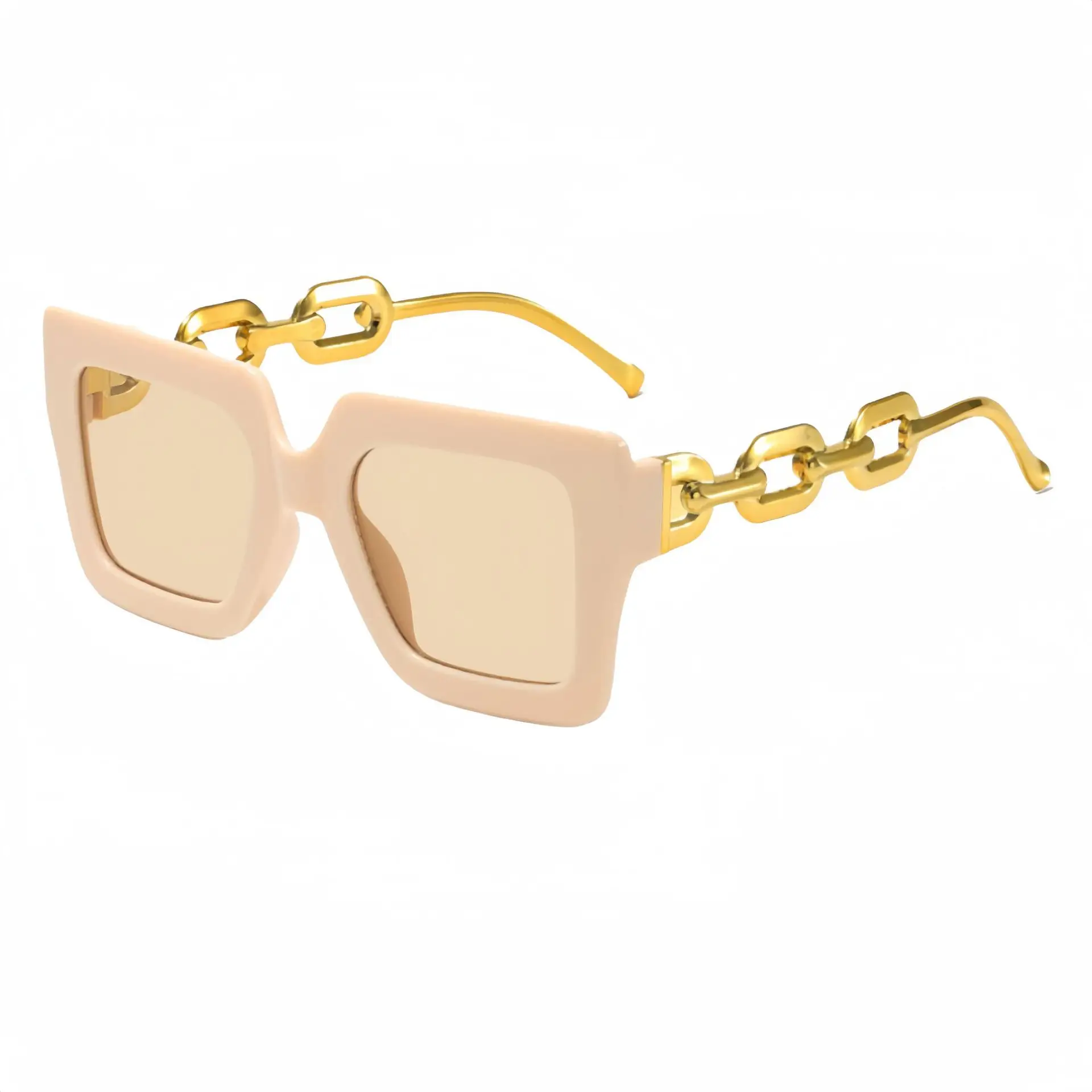 Women Light Pink UV Protection Sunglasses with Chain Design - Image 3