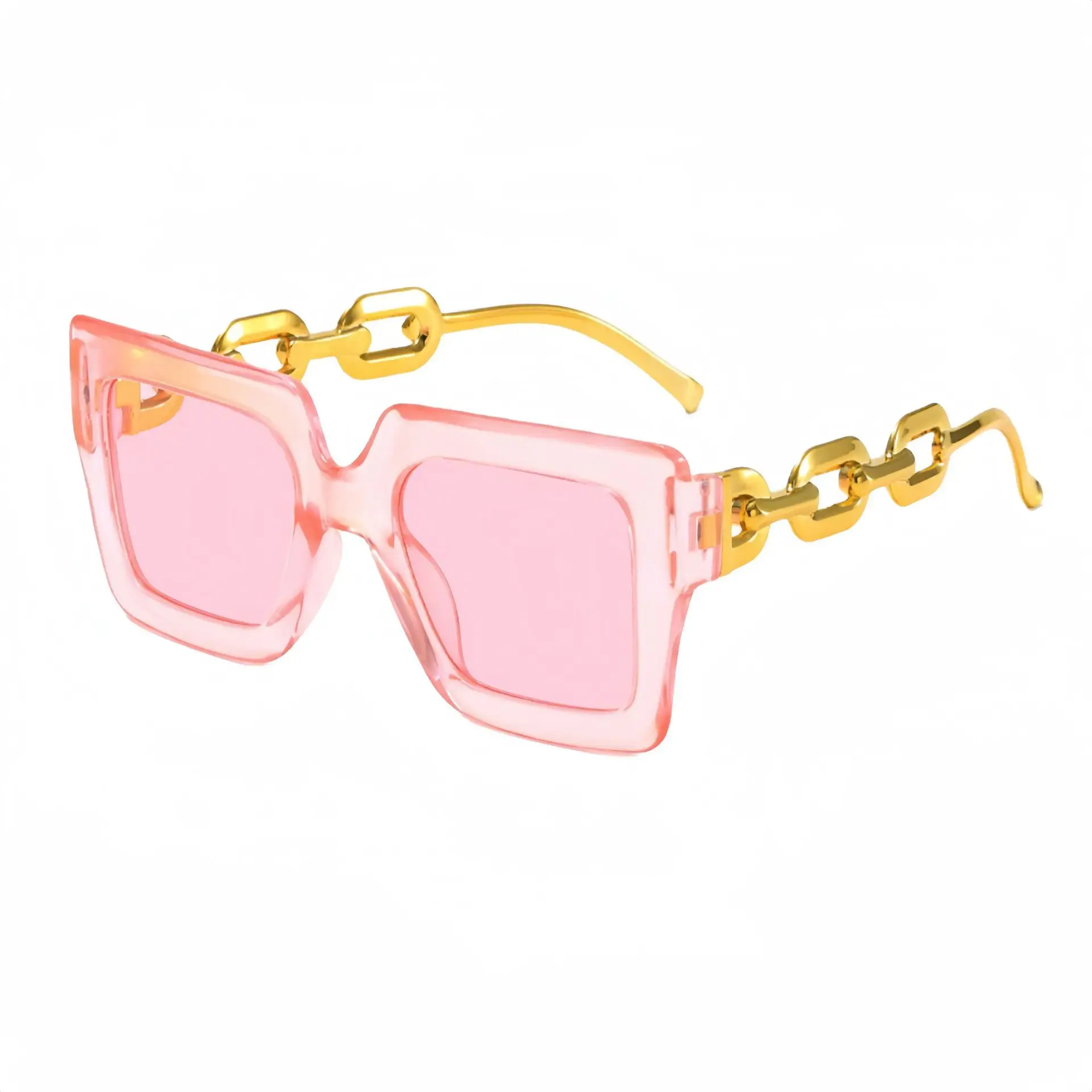 Women Light Pink UV Protection Sunglasses with Chain Design - Image 4