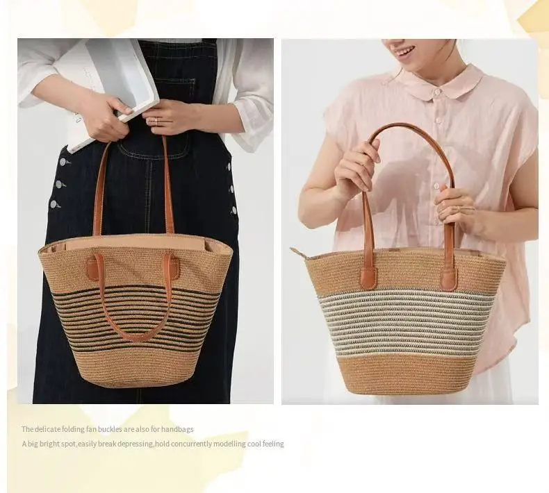Women's Large Straw Tote Bag with One Shoulder Strap — feature 6