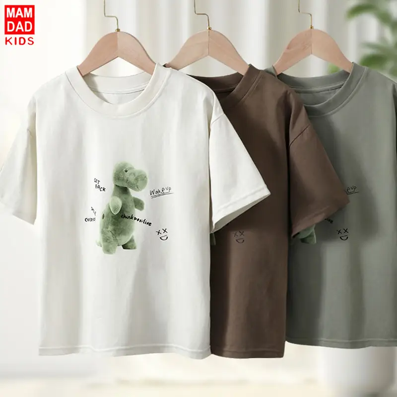 Boy's Green Bear Print T-Shirt White Cotton Summer Wear