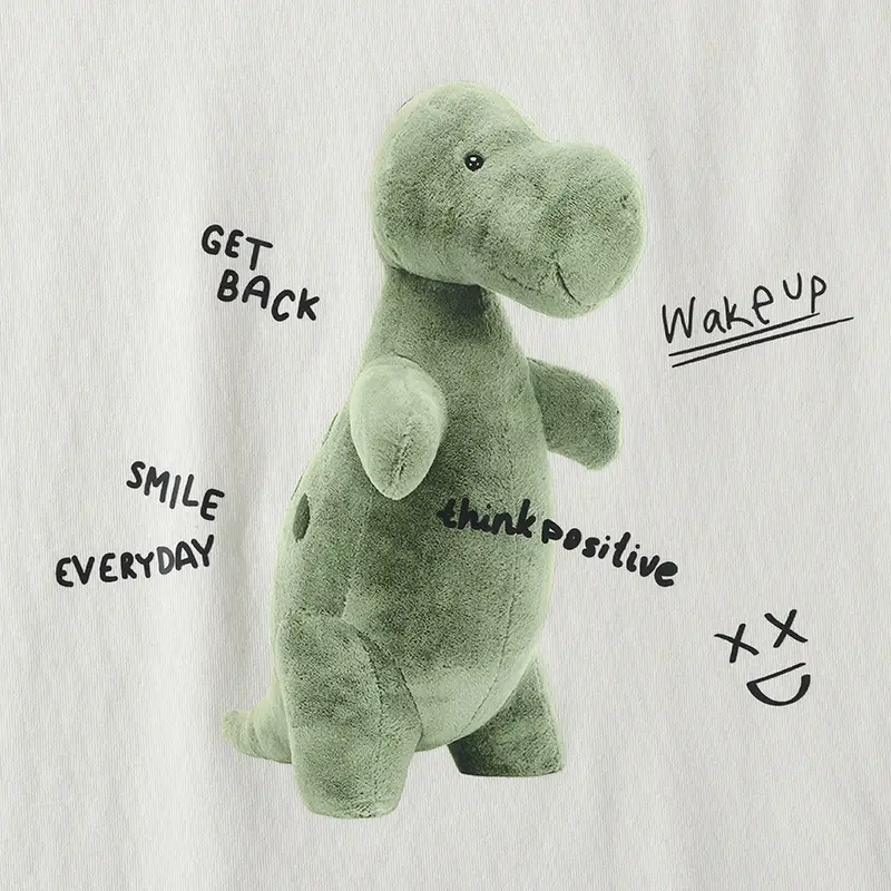 Boy's Green Bear Print T-Shirt White Cotton Summer Wear