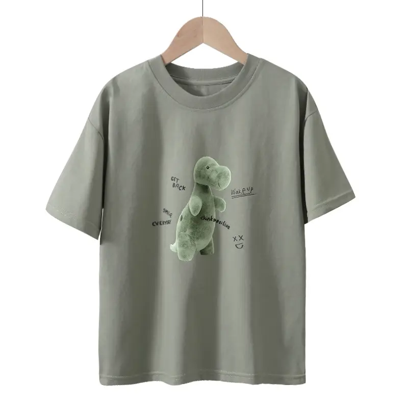 Boy's Green Bear Print T-Shirt White Cotton Summer Wear