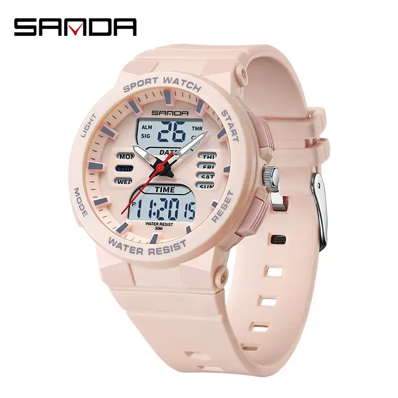 Sanda Pink Water Resistant Electronic Stopwatch Watch - Image 12