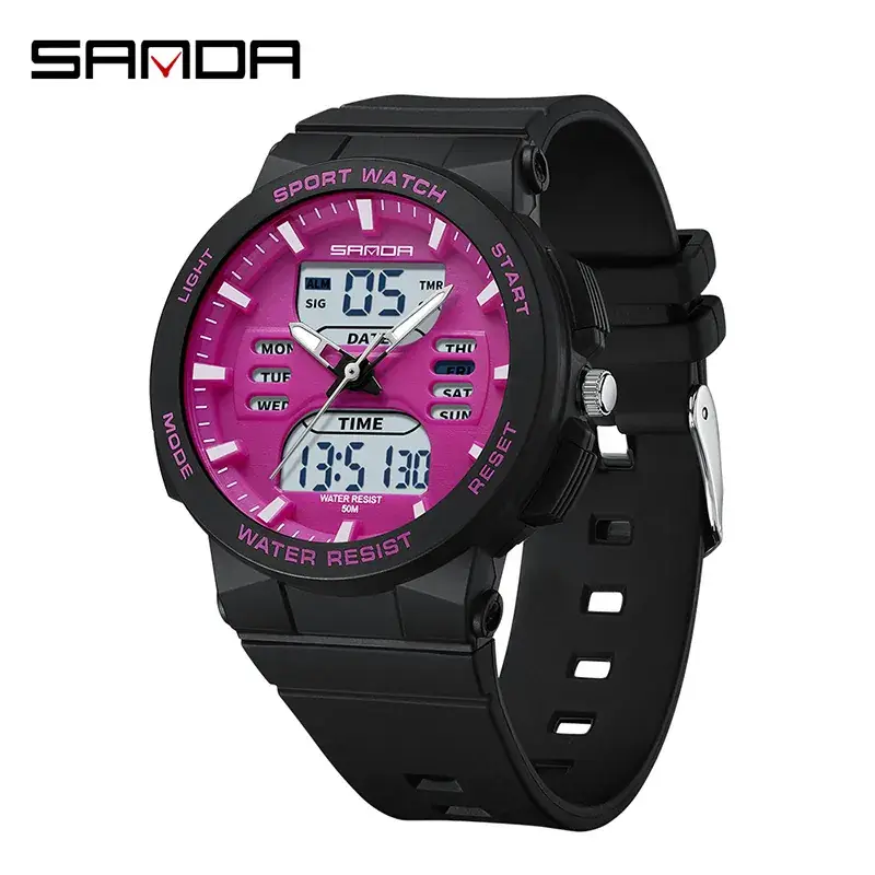 Sanda Pink Water Resistant Electronic Stopwatch Watch - Image 3