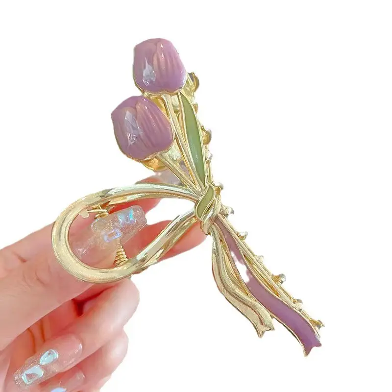 Spring Flower Hairpin for Women Sweet Green Gold - Image 25