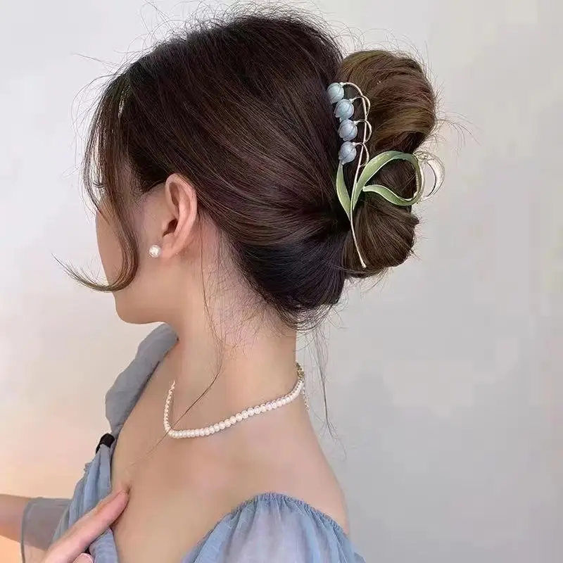 Spring Flower Hairpin for Women Sweet Green Gold — feature 10