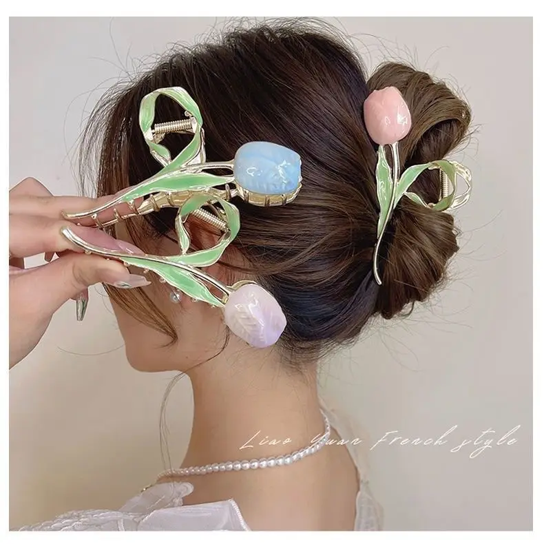 Spring Flower Hairpin for Women Sweet Green Gold — feature 5