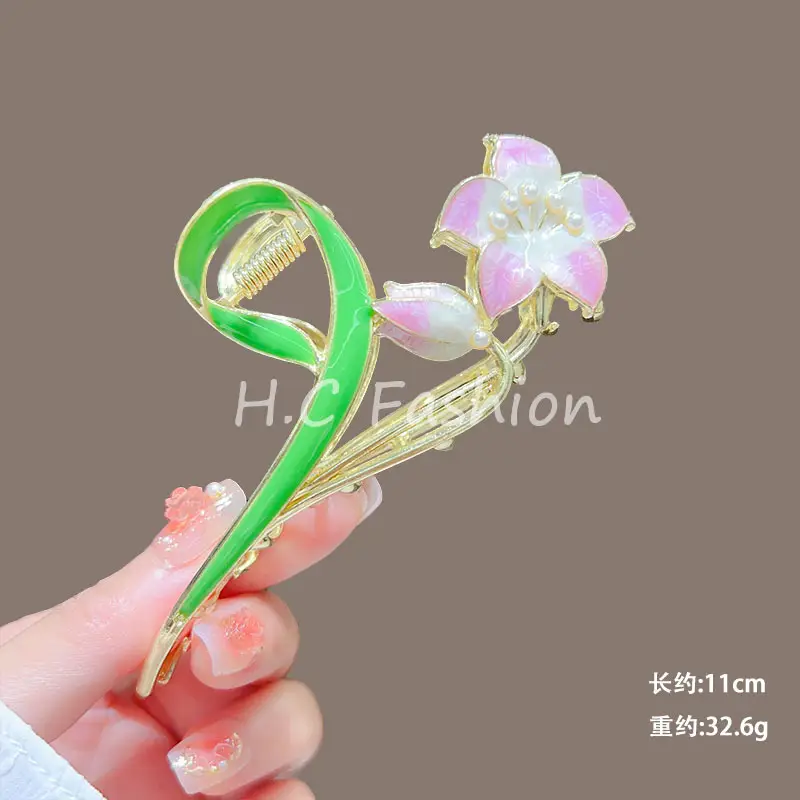 Spring Flower Hairpin for Women Sweet Green Gold — feature 30