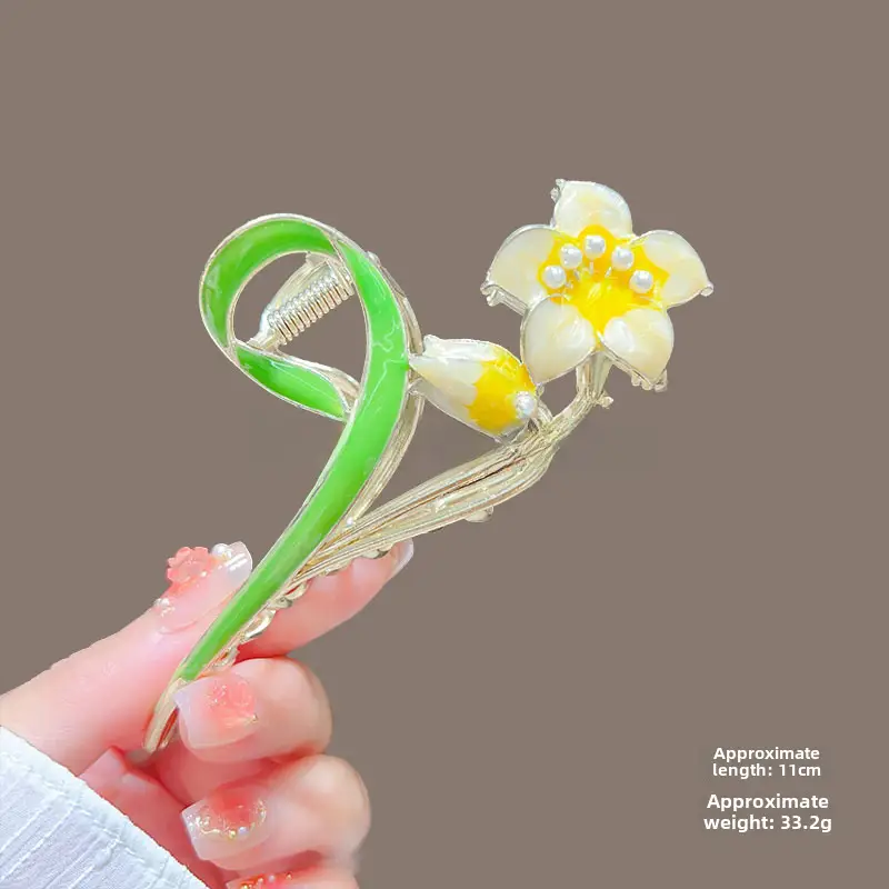 Spring Flower Hairpin for Women Sweet Green Gold - Image 16