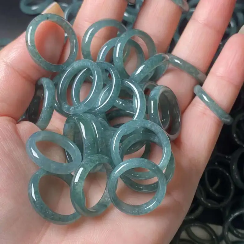 Myanmar Natural Jade Ring Jewelry A Blue Water Jade - Image 3