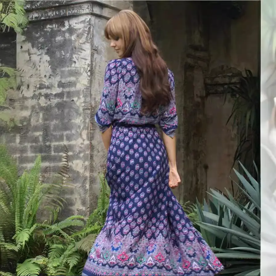 Printed Printed Long Sleeve Printed Dress Red Blue