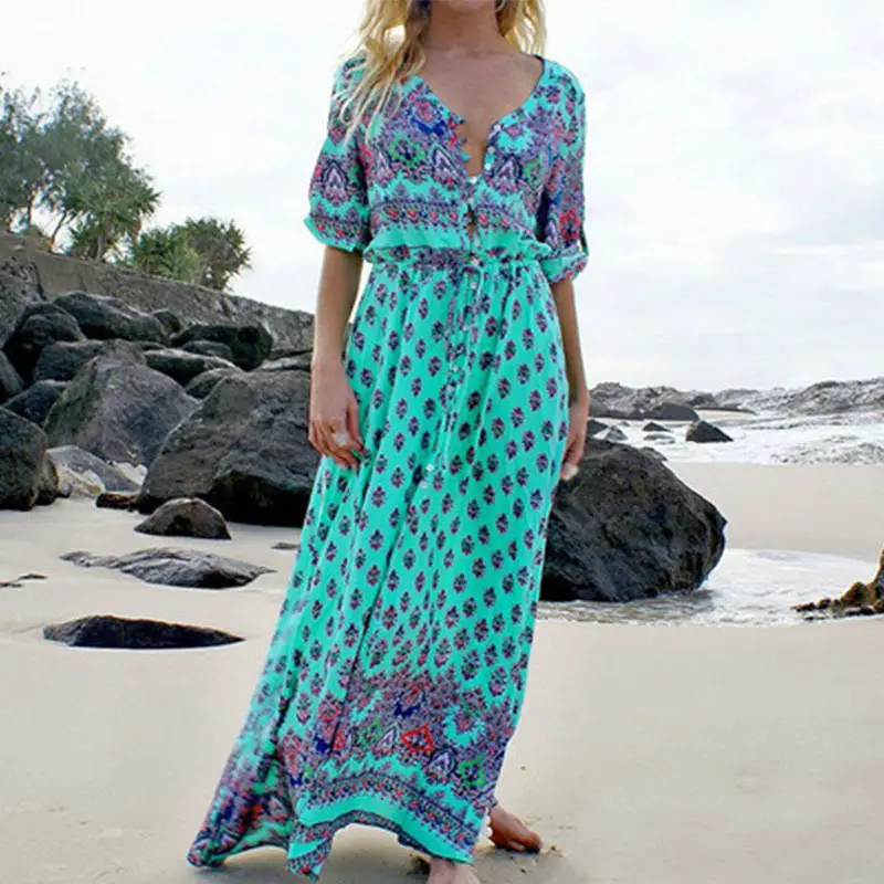 Printed Printed Long Sleeve Printed Dress Red Blue — feature 3