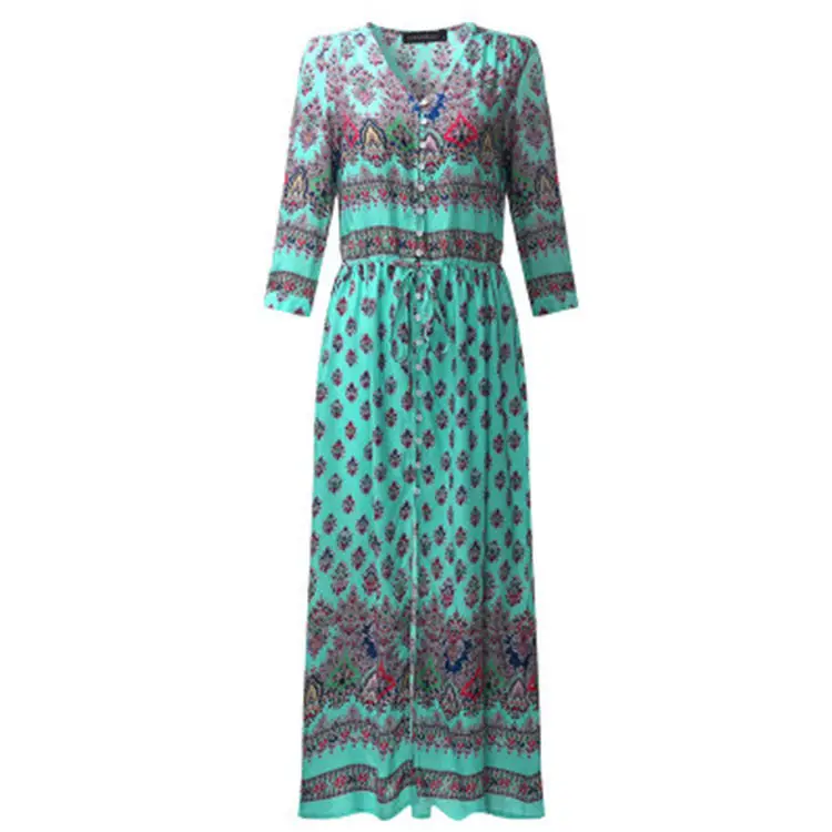 Printed Printed Long Sleeve Printed Dress Red Blue — feature 7