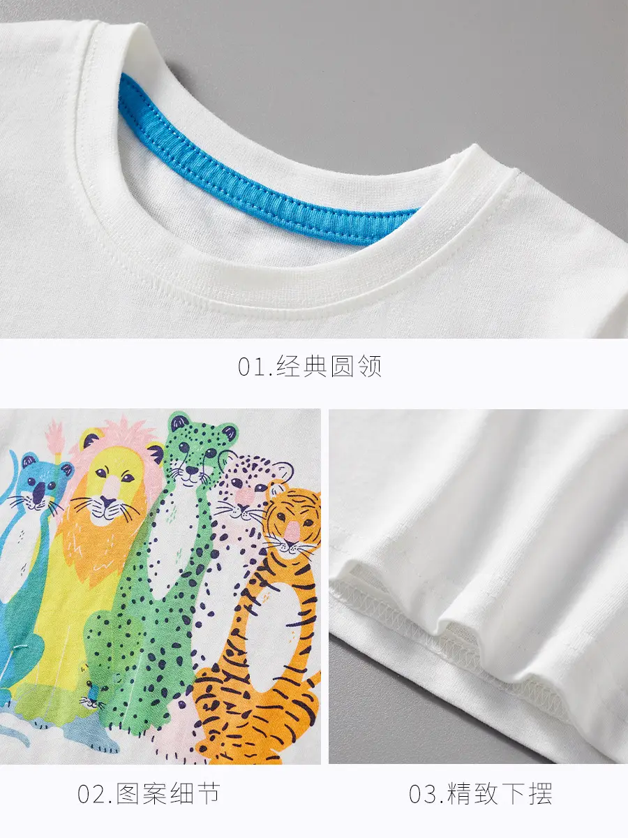 White Cartoon Print Boys T-Shirt 2025 Summer - Image 6