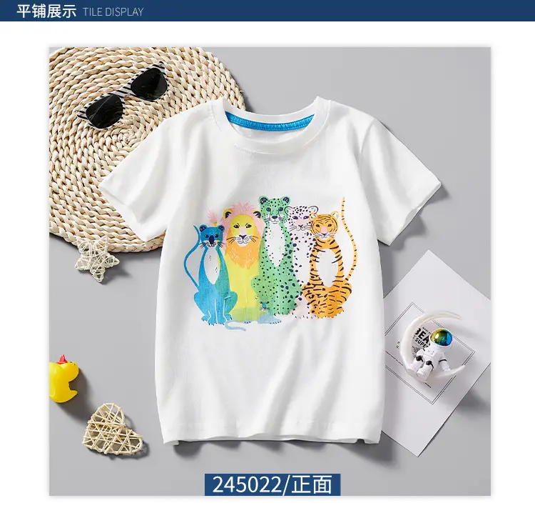 White Cartoon Print Boys T-Shirt 2025 Summer — feature 7