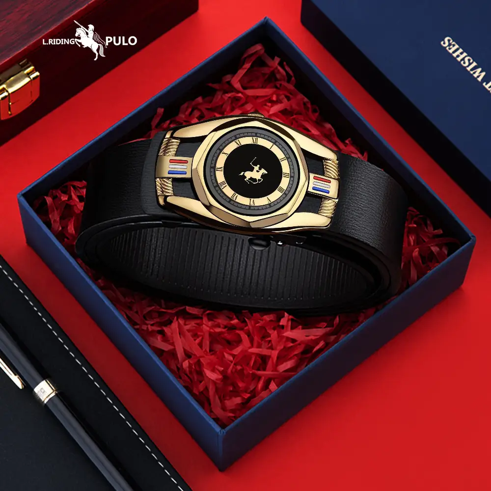 Classic Men's Automatic Buckle Belt with Gold Plated Dial - Image 7