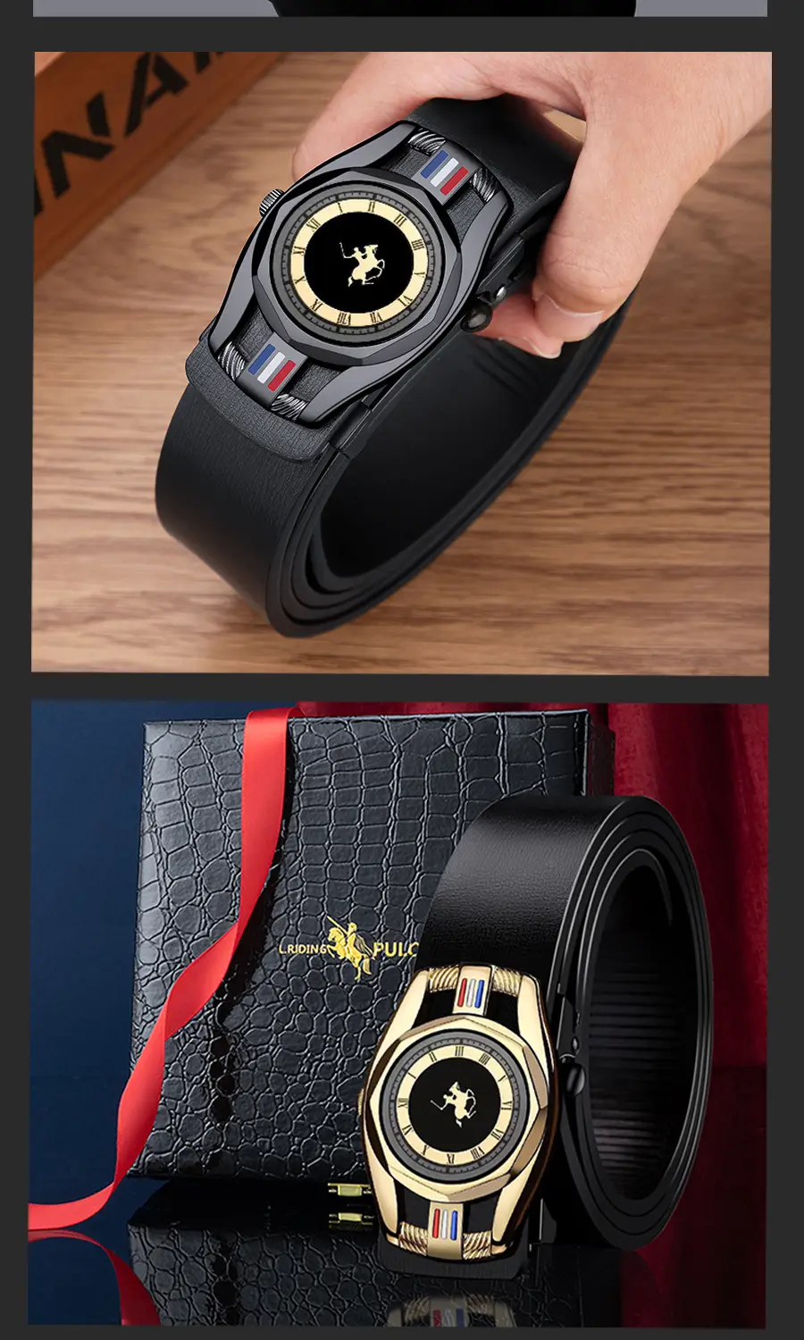 Classic Men's Automatic Buckle Belt with Gold Plated Dial — feature 11
