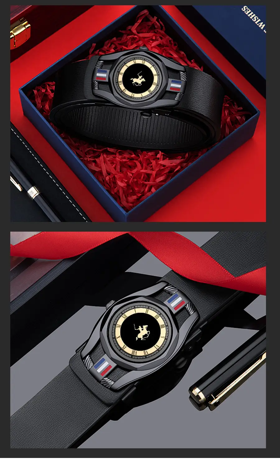 Classic Men's Automatic Buckle Belt with Gold Plated Dial — feature 12