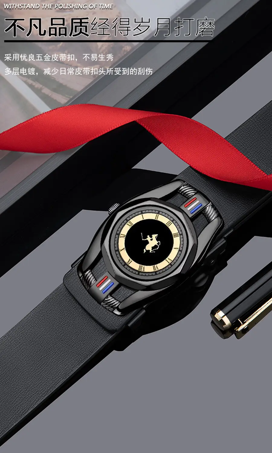 Classic Men's Automatic Buckle Belt with Gold Plated Dial — feature 3