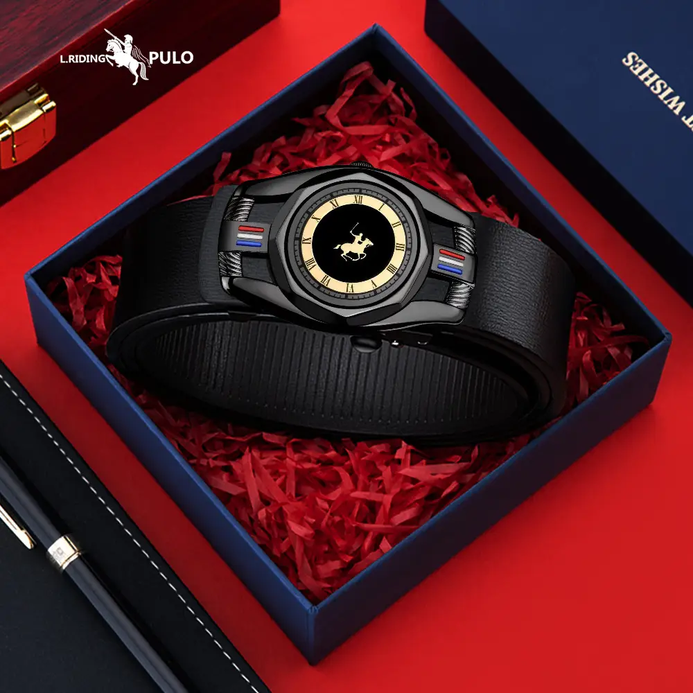 Classic Men's Automatic Buckle Belt with Gold Plated Dial - Image 2