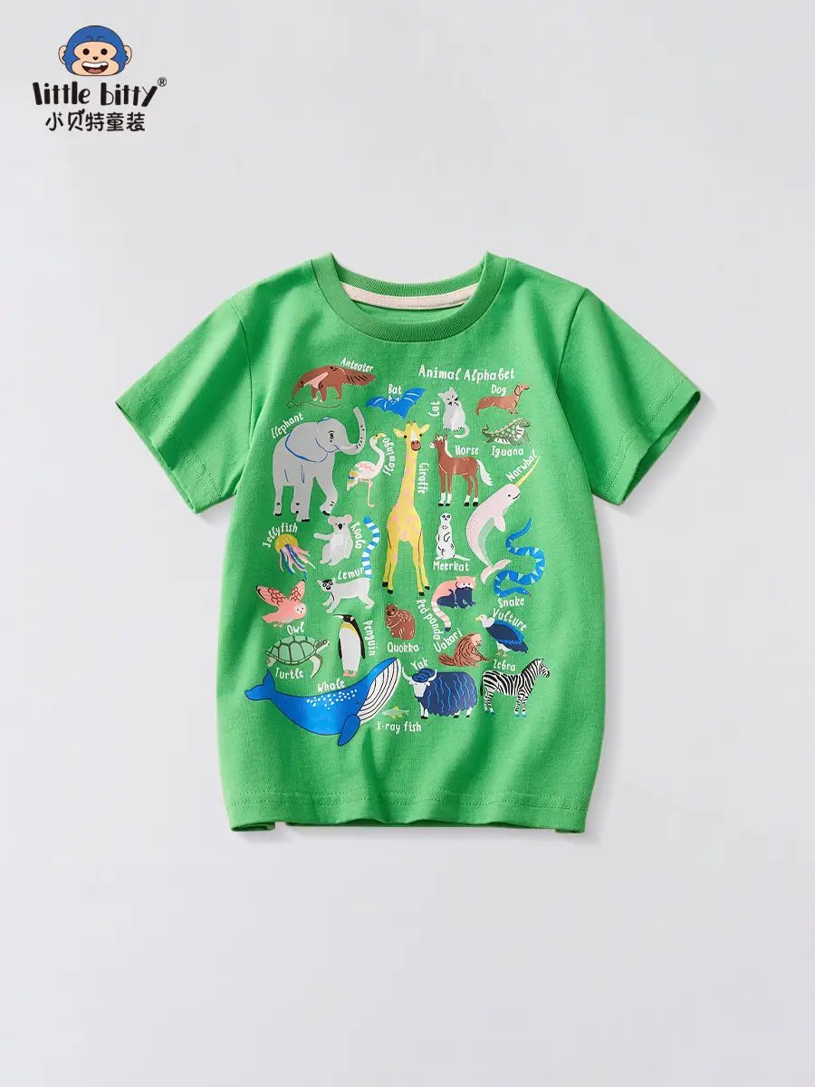 Children's Green Short Sleeve Summer T-Shirt Boys Round Neck 2025 - Image 2