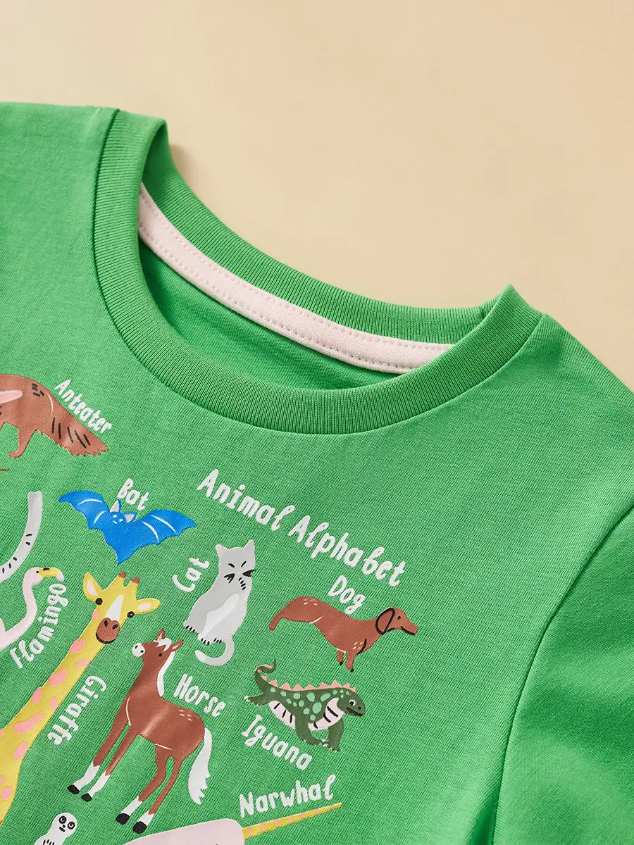 Children's Green Short Sleeve Summer T-Shirt Boys Round Neck 2025 - Image 3