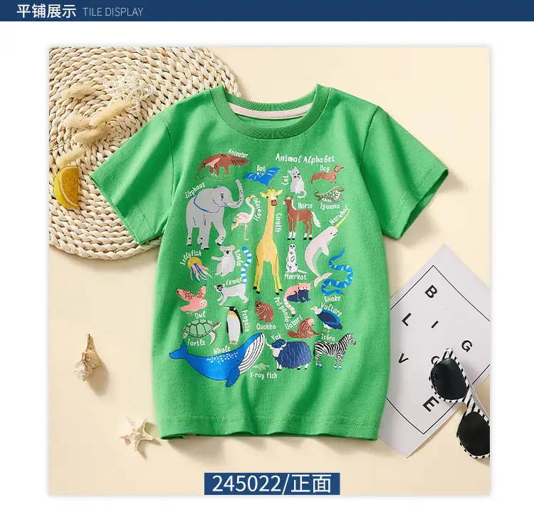 Children's Green Short Sleeve Summer T-Shirt Boys Round Neck 2025 — feature 6