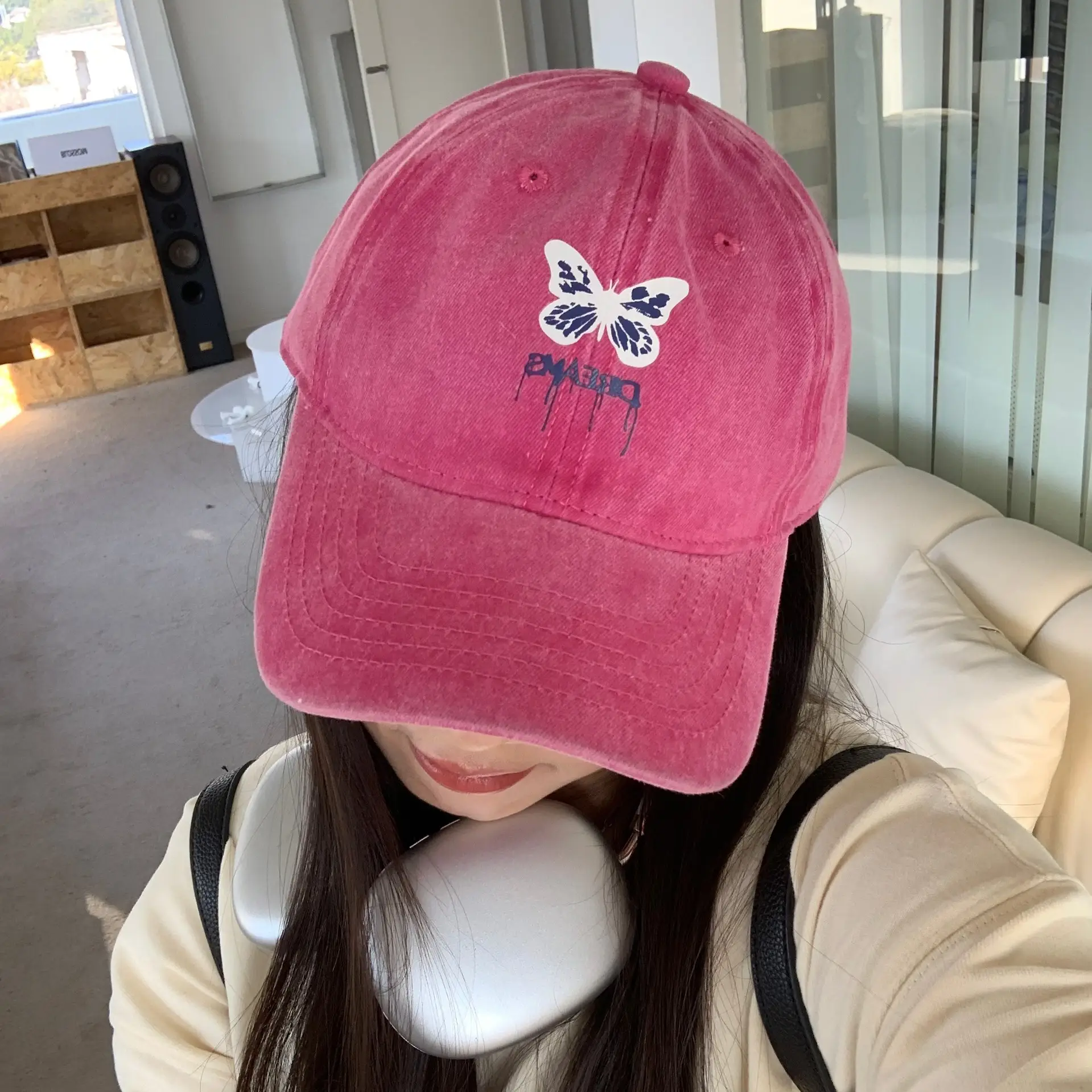 Women's Pink Sweet Bow Washed Baseball Cap - Image 10