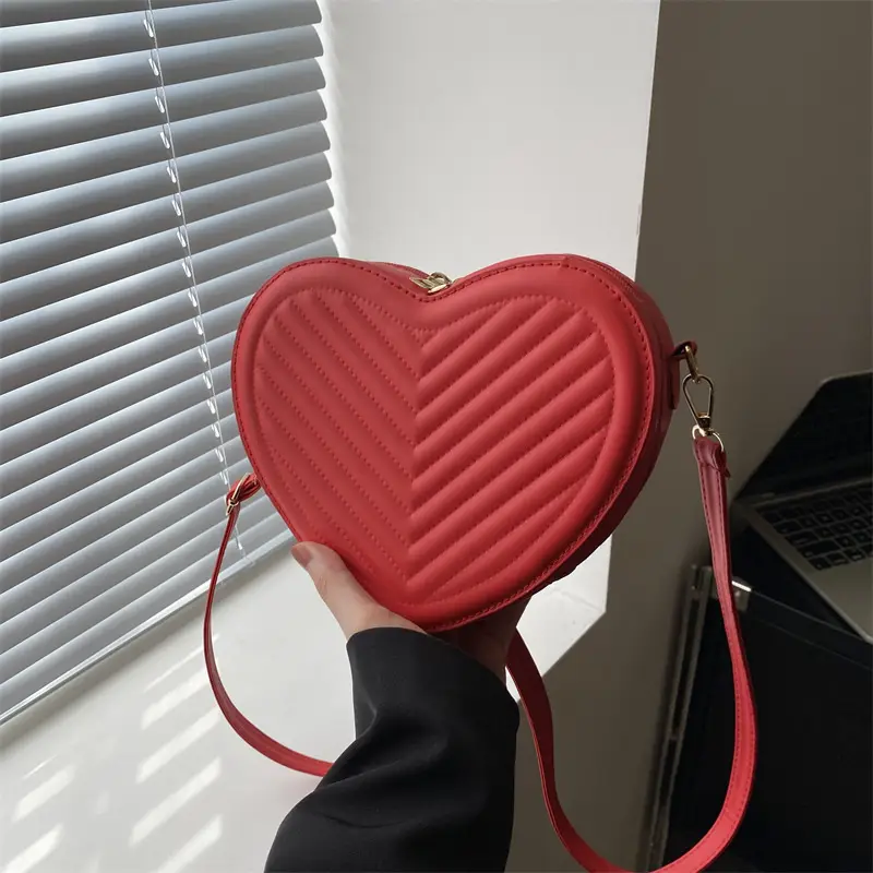 Red Heart-Shaped Shoulder Bag for Women