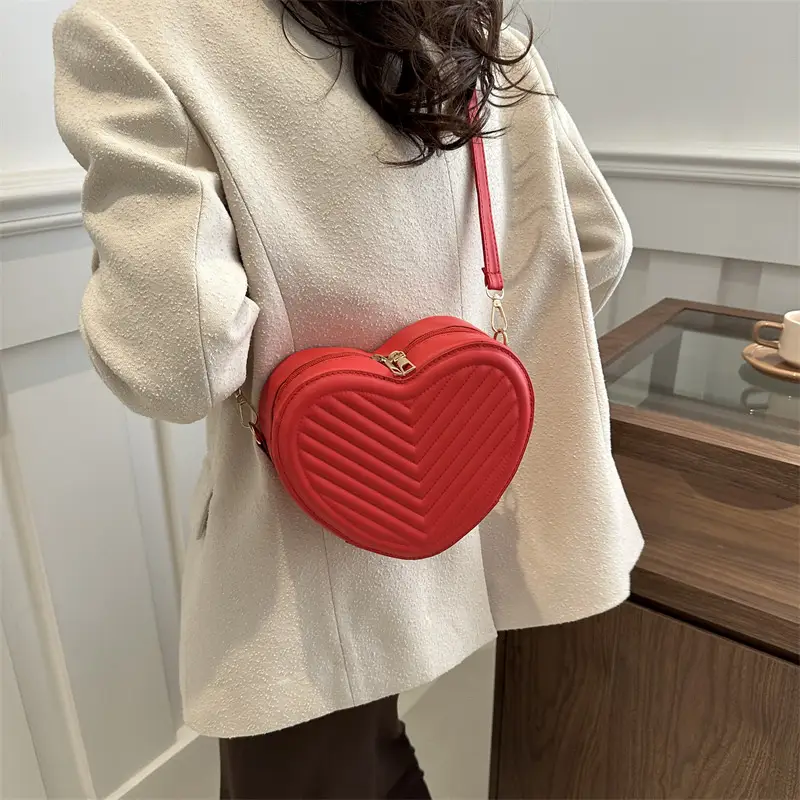 Red Heart-Shaped Shoulder Bag for Women