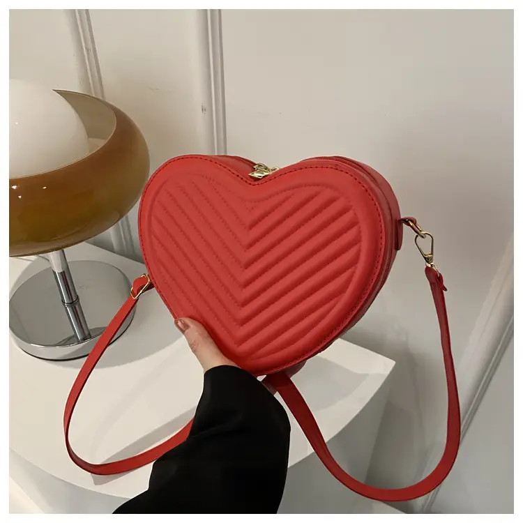 Red Heart-Shaped Shoulder Bag for Women