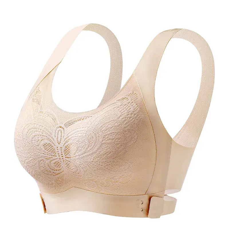 Beige Seamless Wireless Bra with Butterfly Design - Image 9
