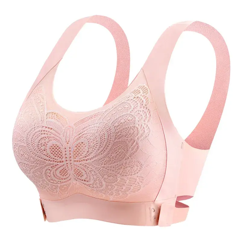 Beige Seamless Wireless Bra with Butterfly Design - Image 2