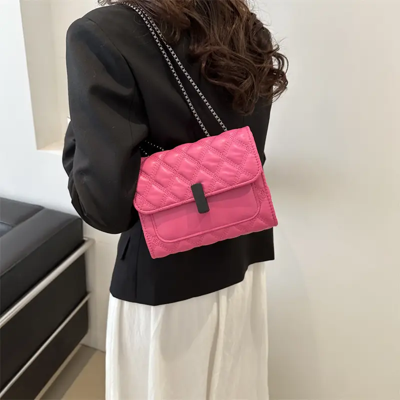 White Rhombic Chain Shoulder Bag for Women