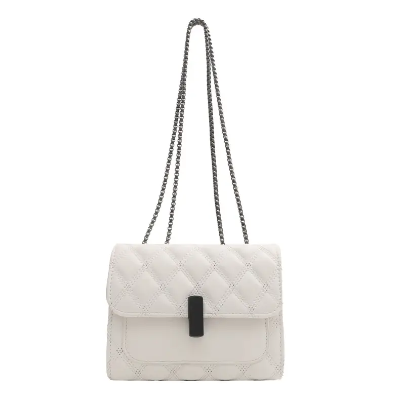 White Rhombic Chain Shoulder Bag for Women