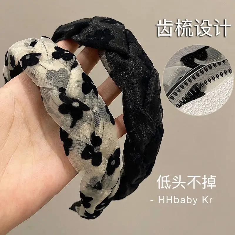 Korean Style Hair Hoop Women Black White Patterned - Image 5