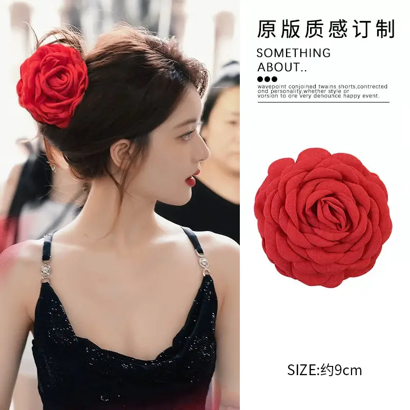Red Rose Flower Hairpin Clip for Women - Image 5