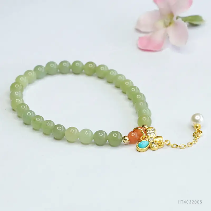 Guan Yu Jade Clear Water Bracelet Butterfly Design - Image 3
