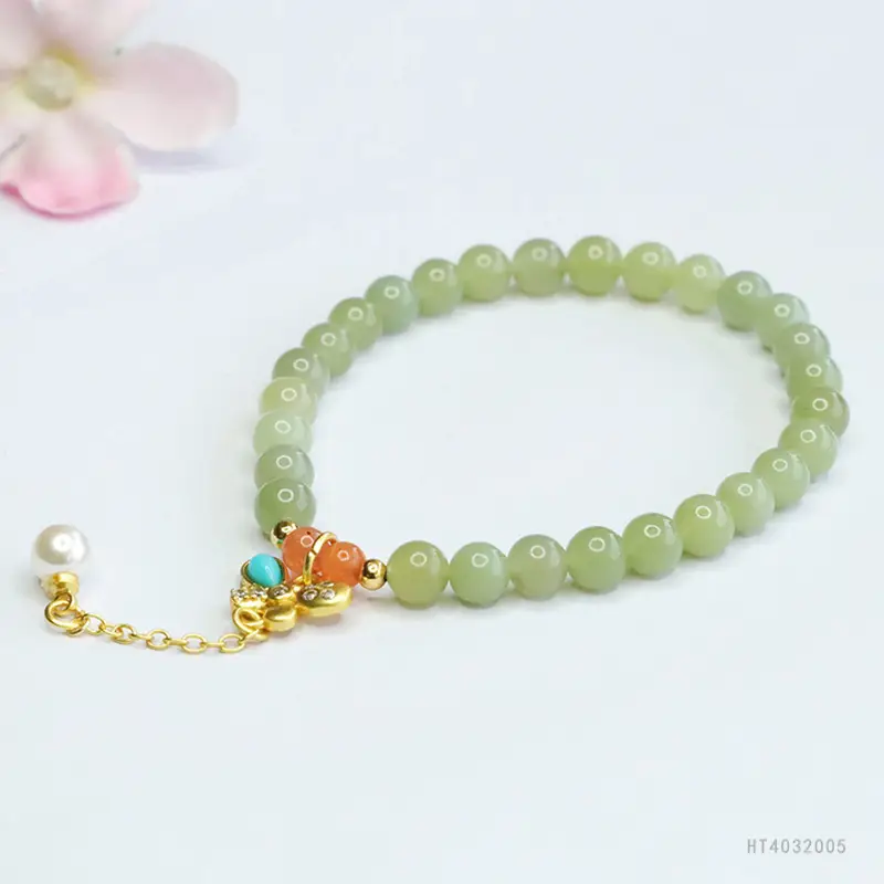 Guan Yu Jade Clear Water Bracelet Butterfly Design - Image 4