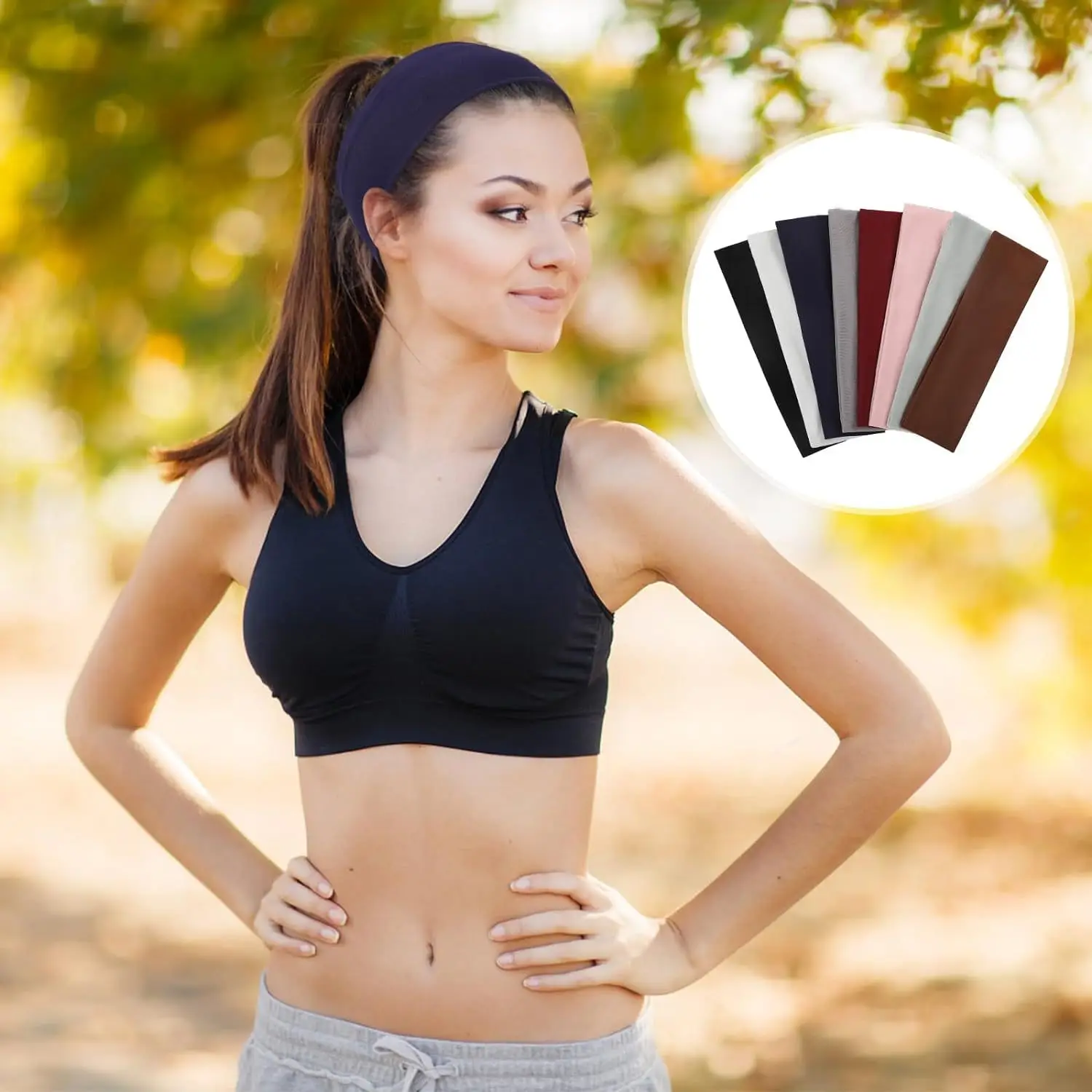 Elastic Non-Slip Yoga Headband Solid Color — feature 2